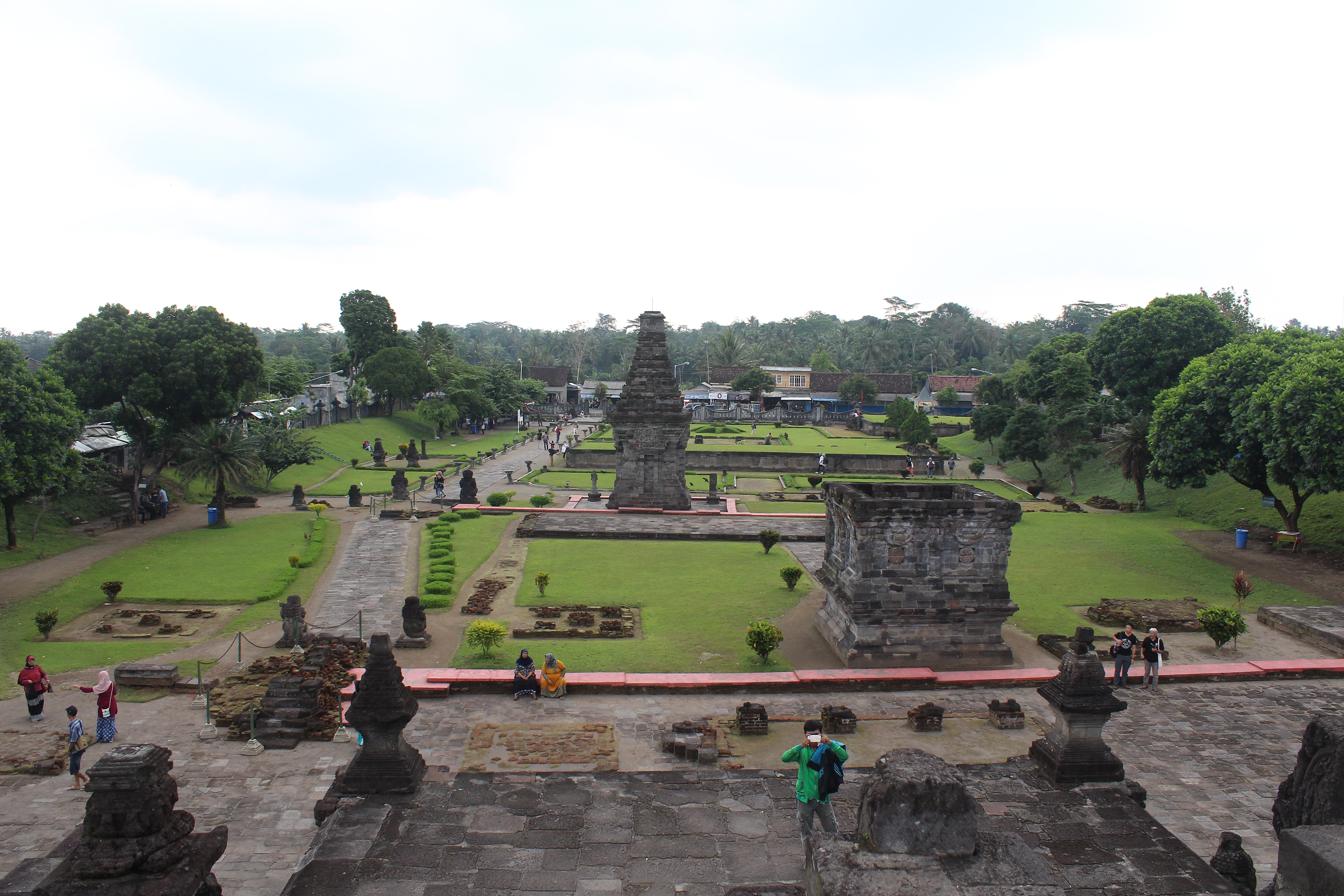 Temple complex with green lawns, seen from above
